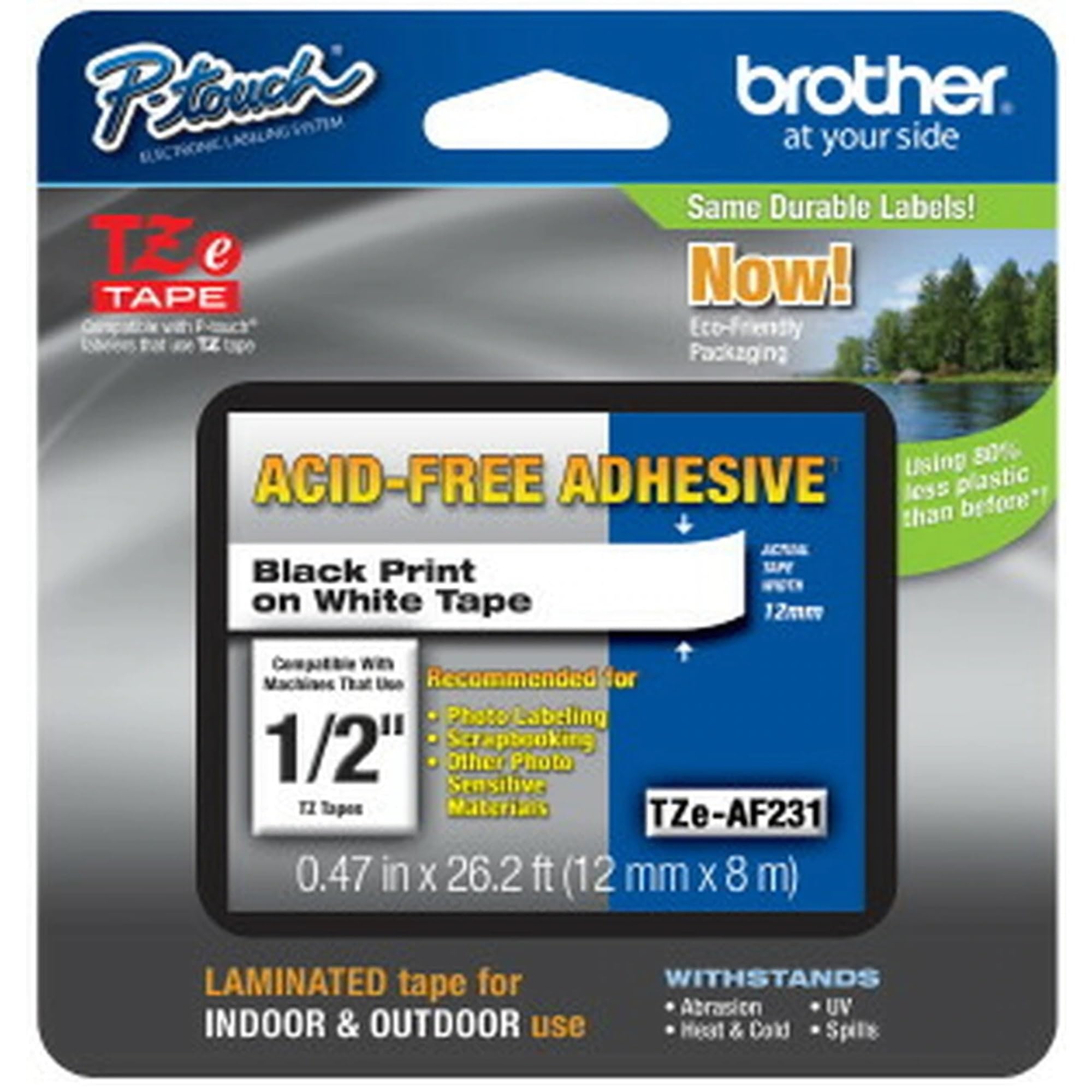 Tape Brother P-touch Tze-af231 Original De 12 Mm X 8 M, Negro Sobre Blanco - Venta Internacional.