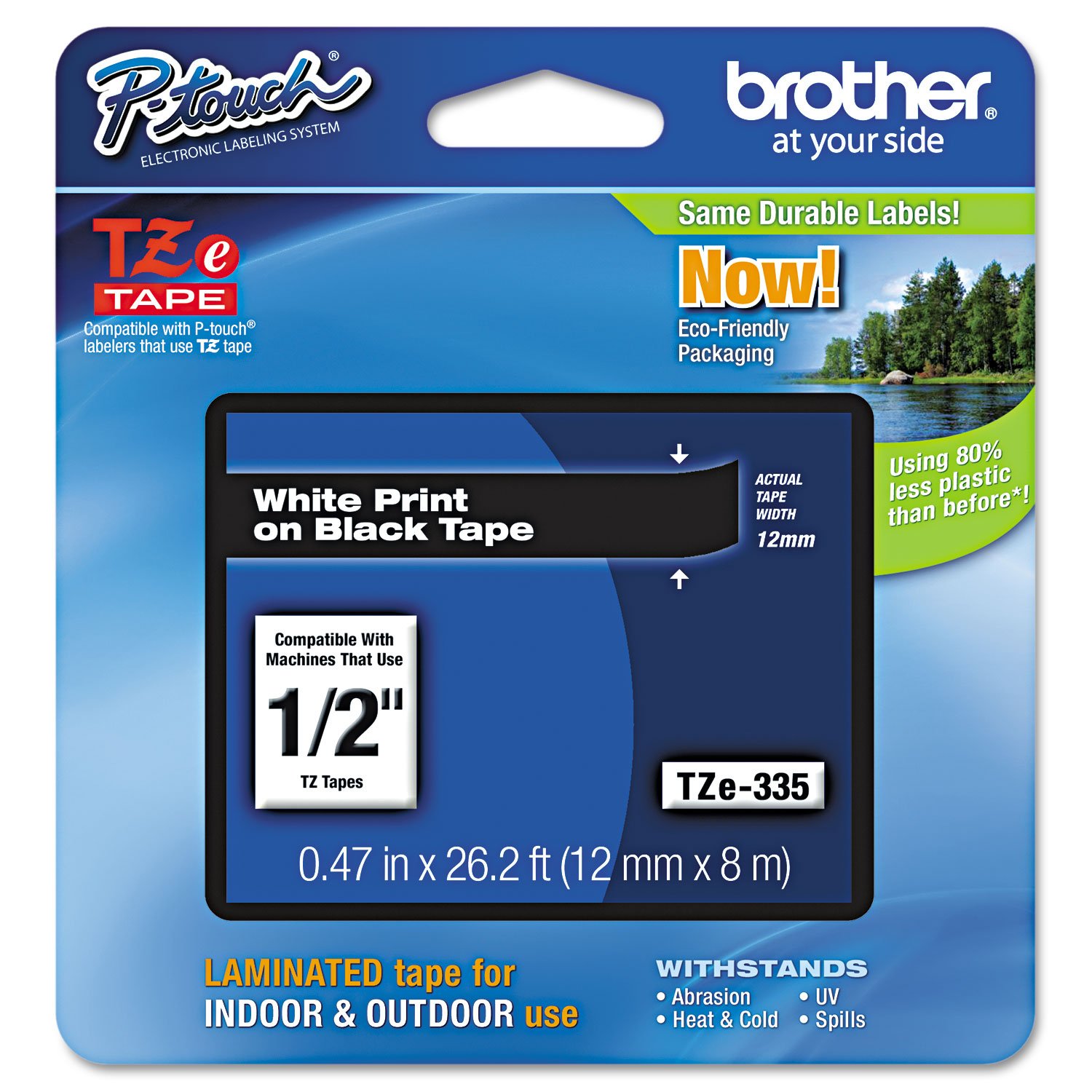 Cinta Adhesiva Brother Genuine P-touch Tze-335 De 8 M, Color Blanco Sobre Negro - Venta Internacional.