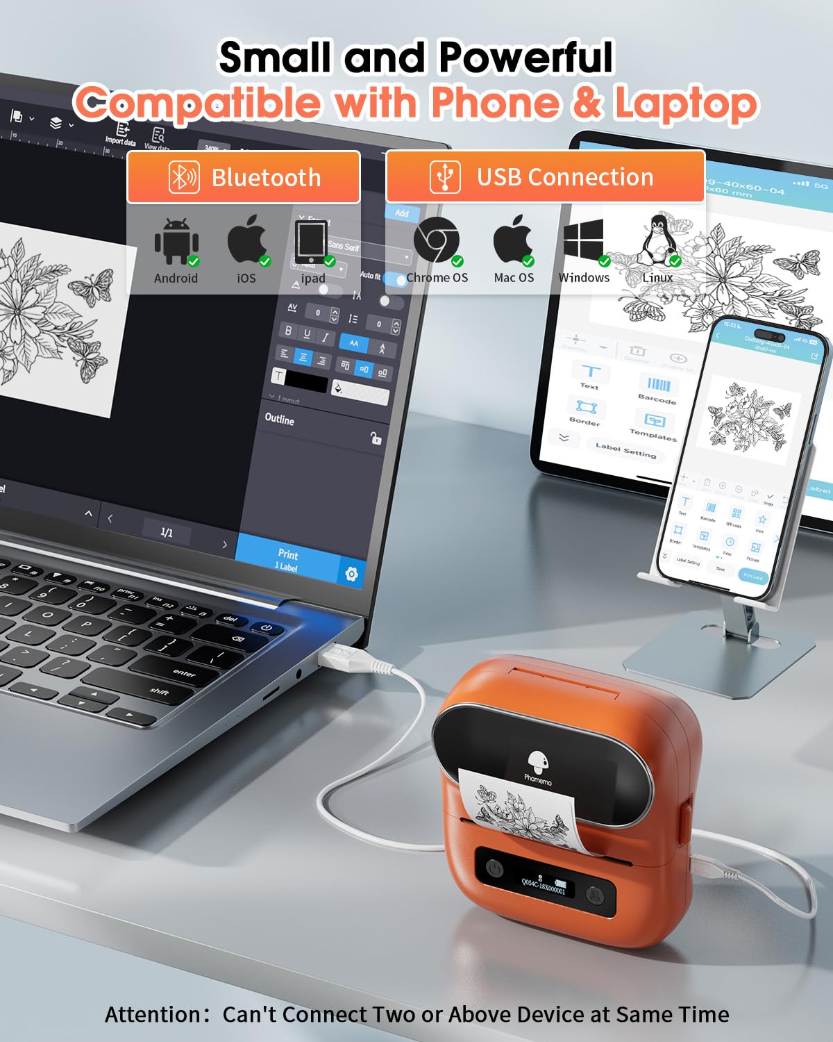 Foto 4 | Impresora de Etiquetas Phomemo M220 Bluetooth Thermal Orange - Venta Internacional