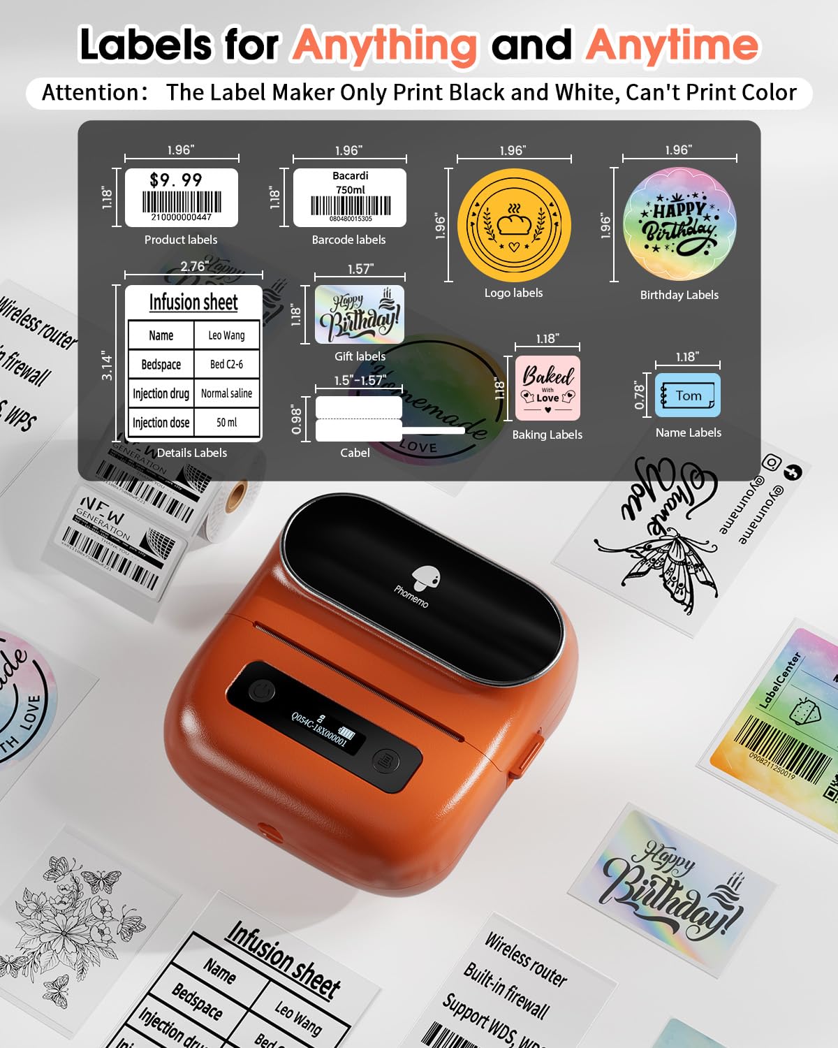 Foto 6 pulgar | Impresora de Etiquetas Phomemo M220 Bluetooth Thermal Orange - Venta Internacional