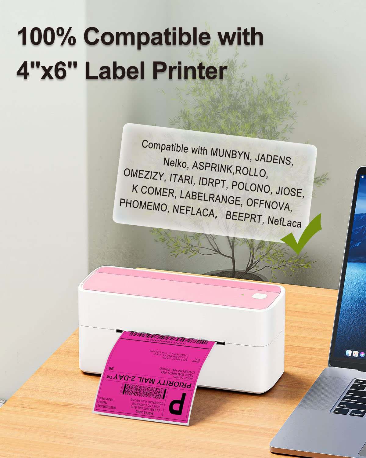 Foto 4 | Impresora Térmica De Etiquetas Phomemo 4x6 500 Piezas Rose 4x6 - Venta Internacional.