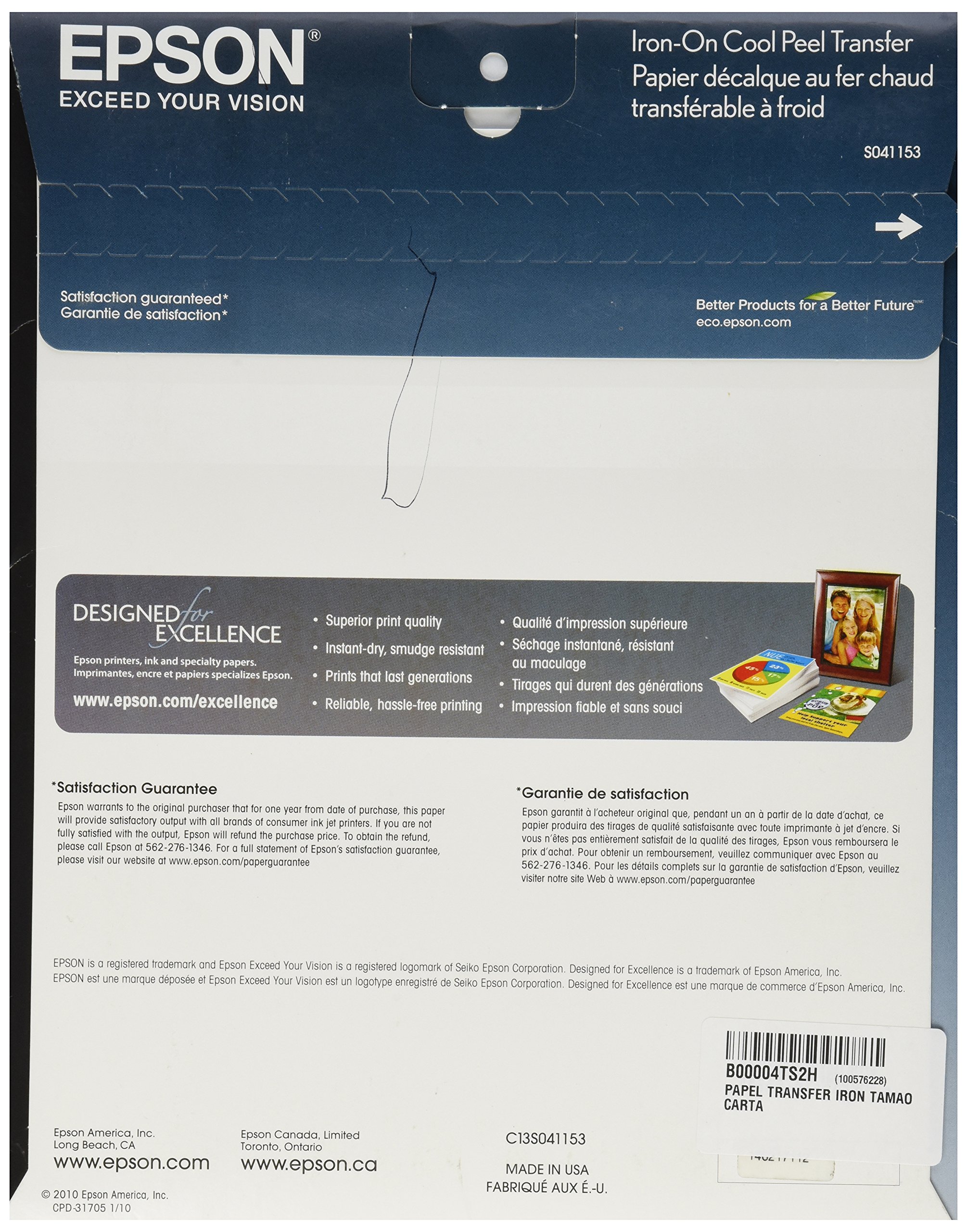 Foto 2 | Papel De Transferencia Epson Iron-on Cool Peel, 8.5 X 11 Pulgadas, 10 Hojas - Venta Internacional.