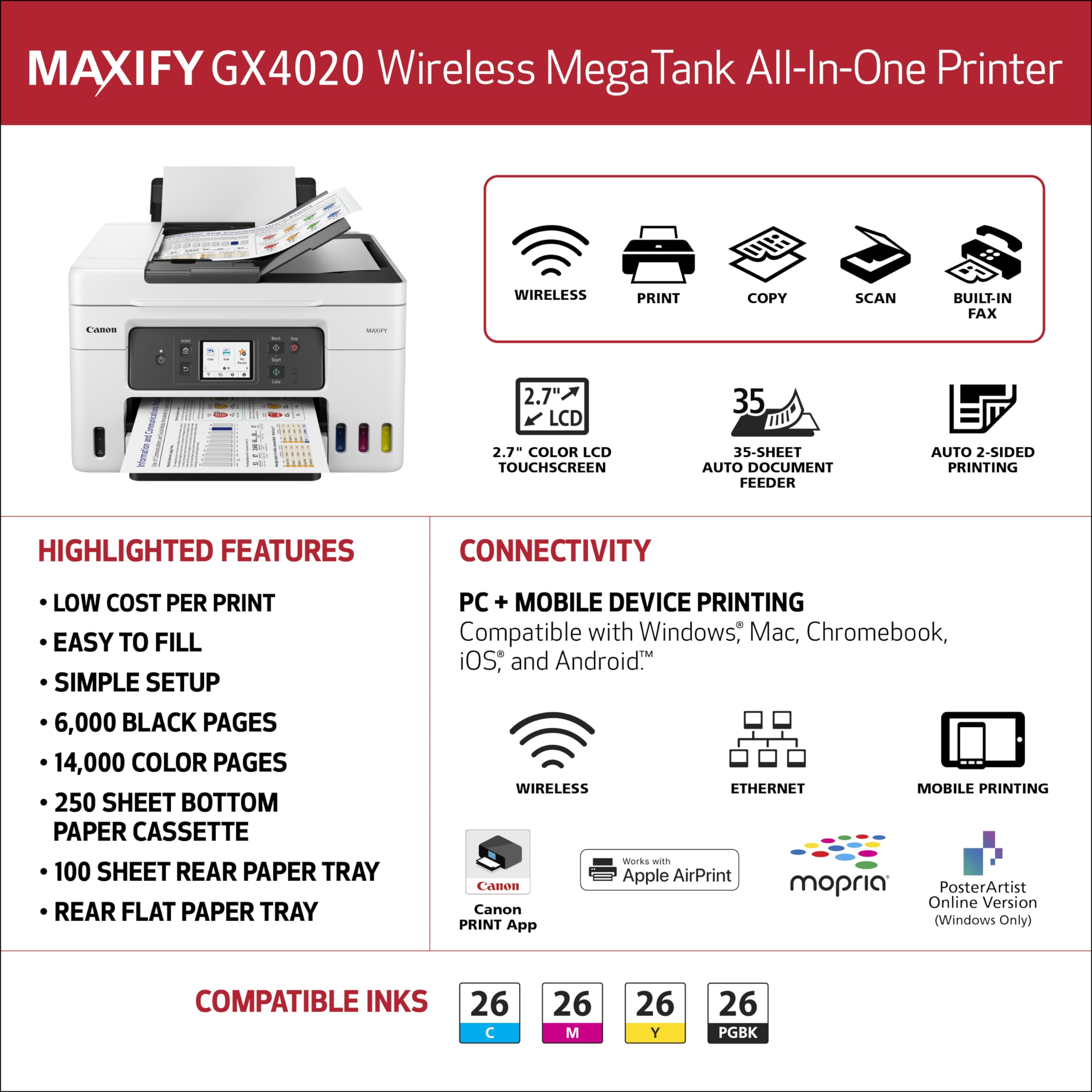 Foto 4 pulgar | Impresora Canon Megatank Gx4020 Inalámbrica Multifunción Supertank - Venta Internacional.