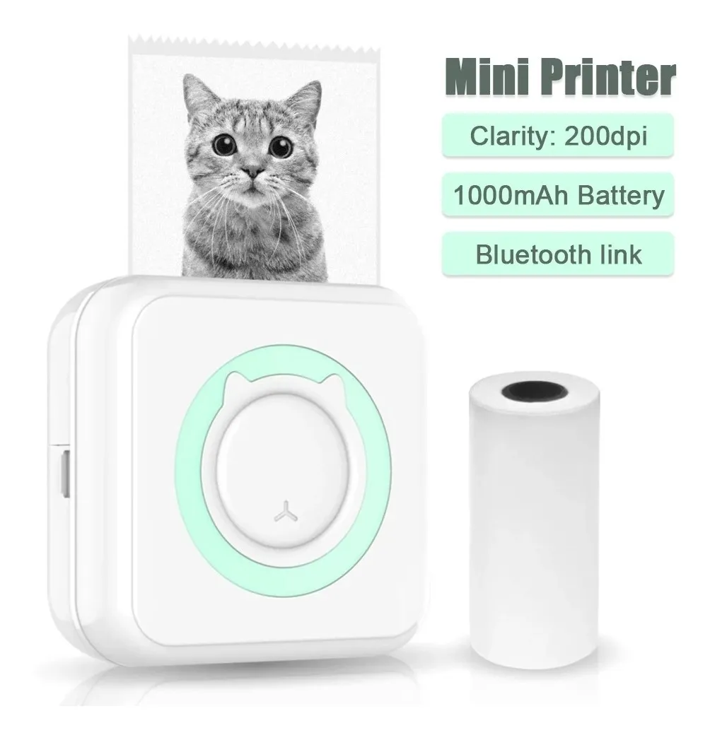 Foto 4 pulgar | Mini Impresora Térmica Portátil con Bluetooth color Blanco con Verde