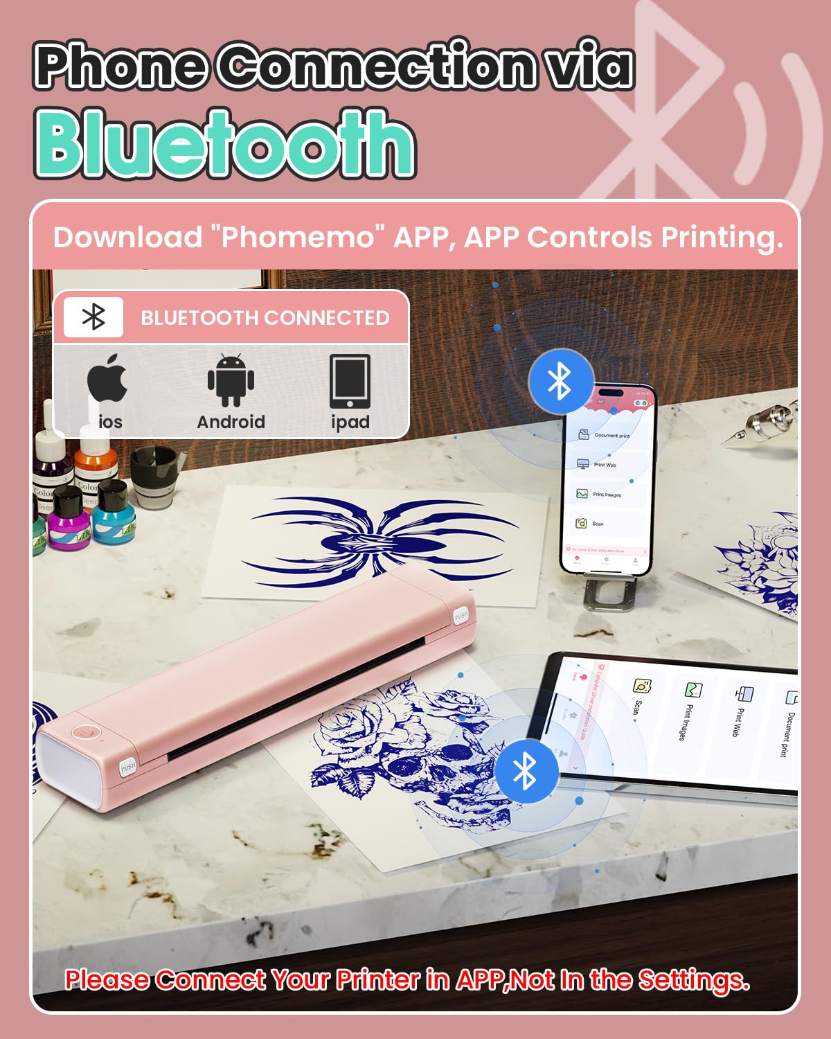 Foto 4 pulgar | Impresora De Plantillas De Tatuajes Phomemo M08f Bluetooth Con 10 Hojas - Venta Internacional.