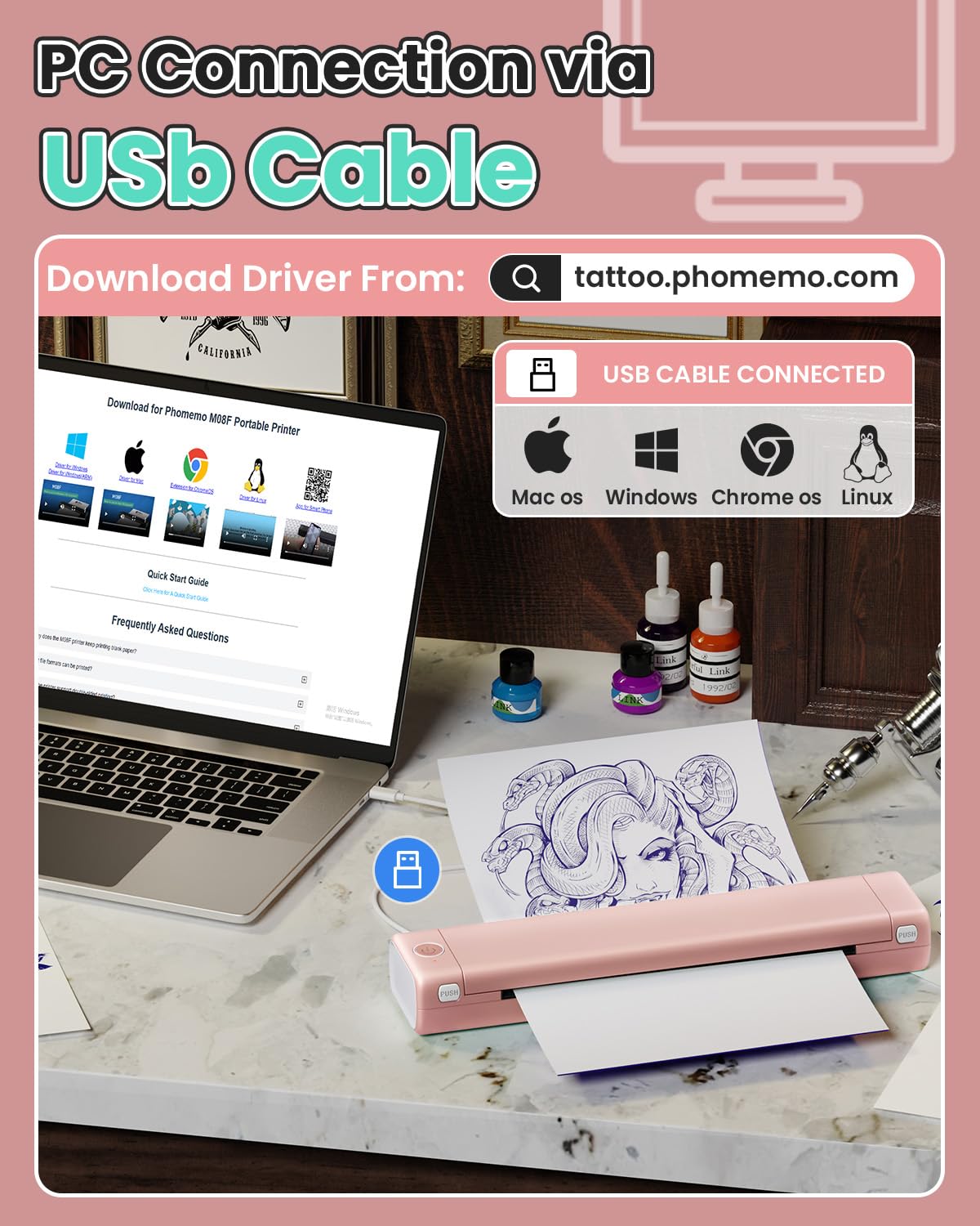 Foto 4 | Impresora De Plantillas De Tatuajes Phomemo M08f Bluetooth Con 10 Hojas - Venta Internacional.