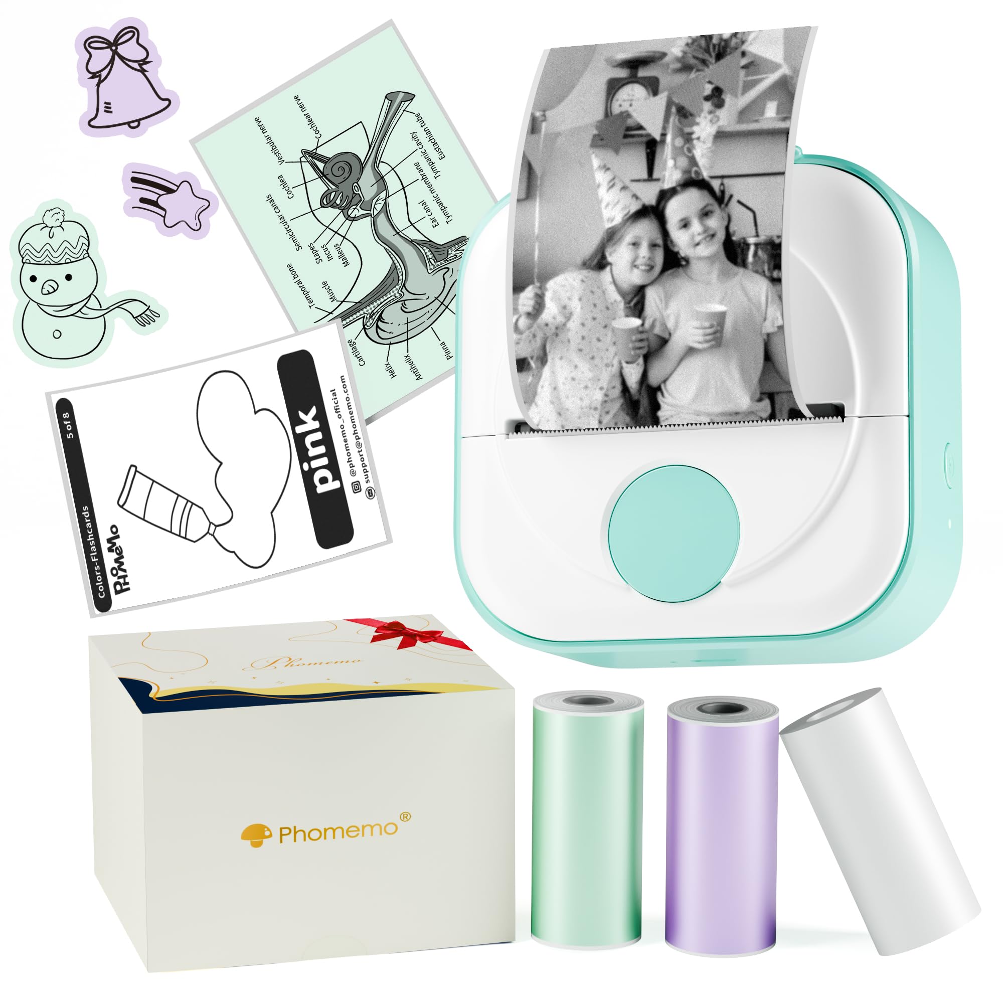 Miniimpresora Phomemo Q02 Con 3 Rollos De Etiquetas, Color Verde - Venta Internacional.