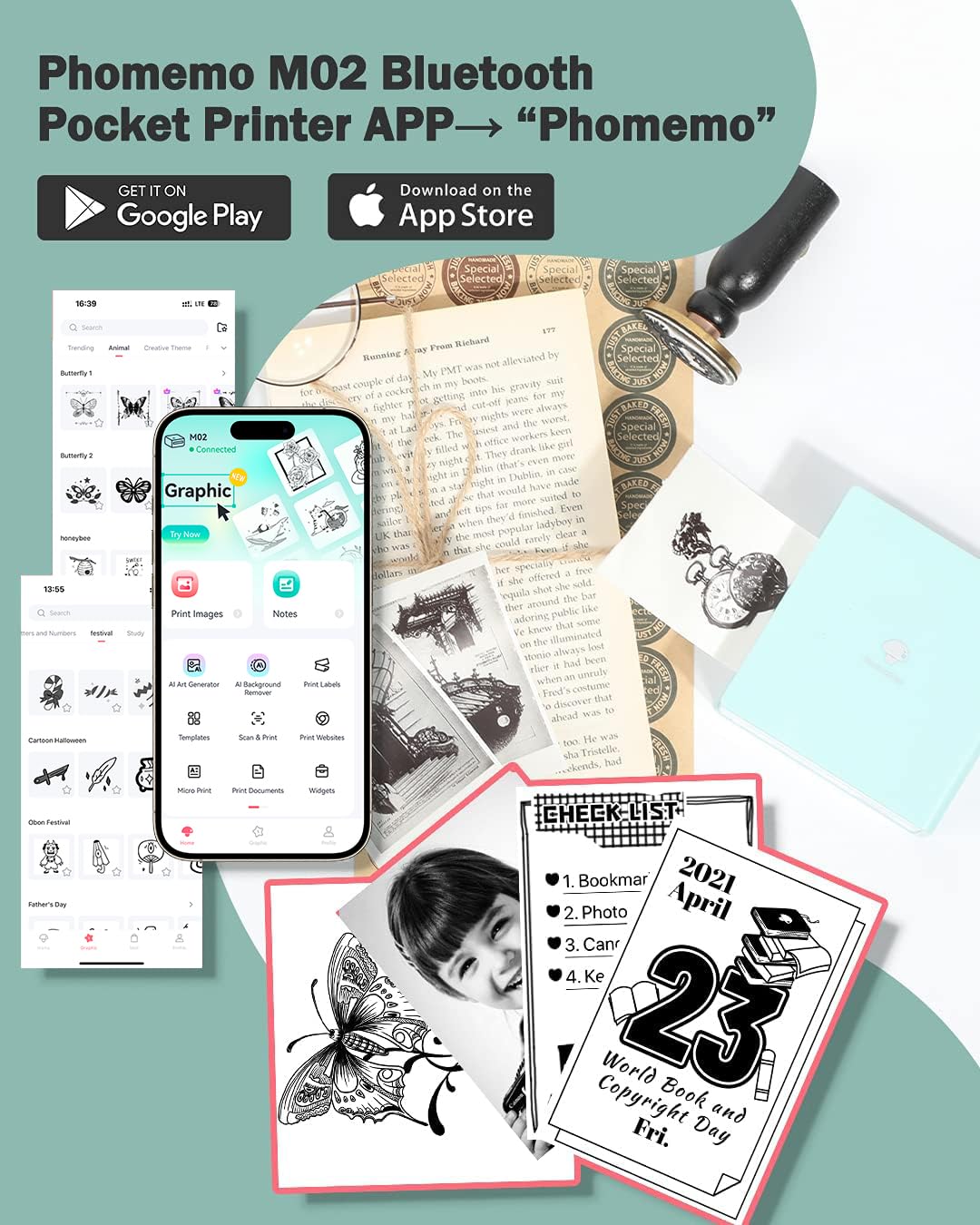 Foto 2 | Impresora De Pegatinas Phomemo M02 Mini Bluetooth Con 3 Rollos De Papel - Venta Internacional.