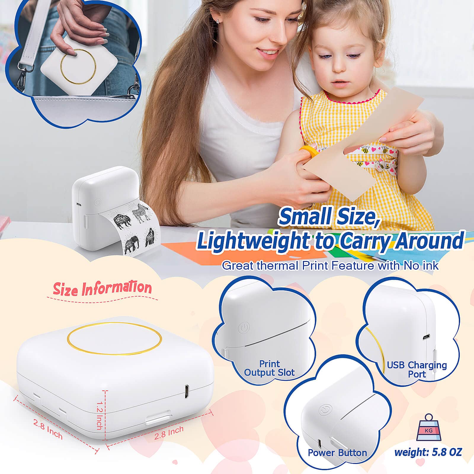Foto 5 pulgar | Mini Impresora Qychhj, Fabricante Portátil De Pegatinas Térmicas Bluetooth - Venta Internacional.