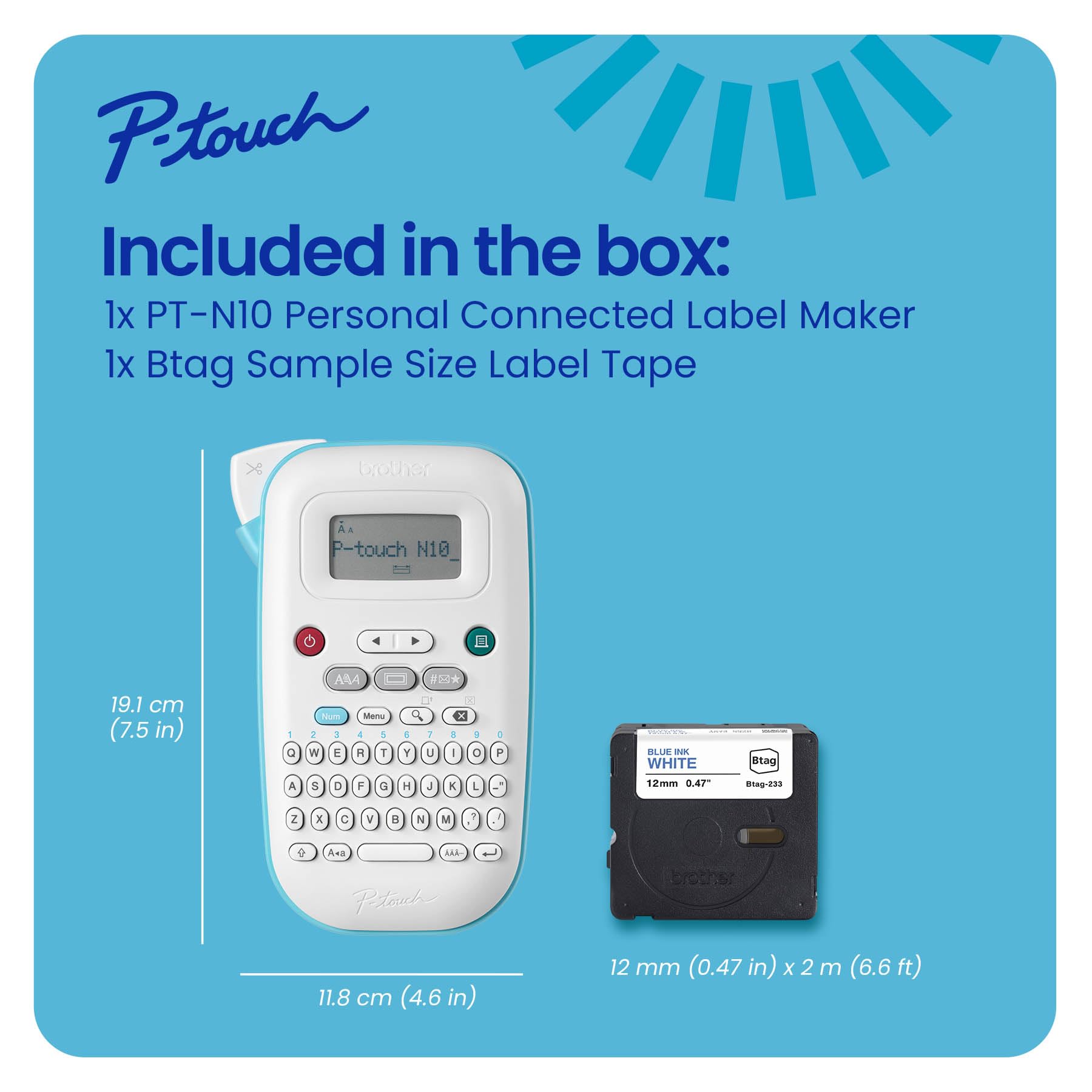 Foto 5 pulgar | Rotuladora Brother P-touch Pt-n10 Con Cintas De Etiquetas Btag - Venta Internacional.