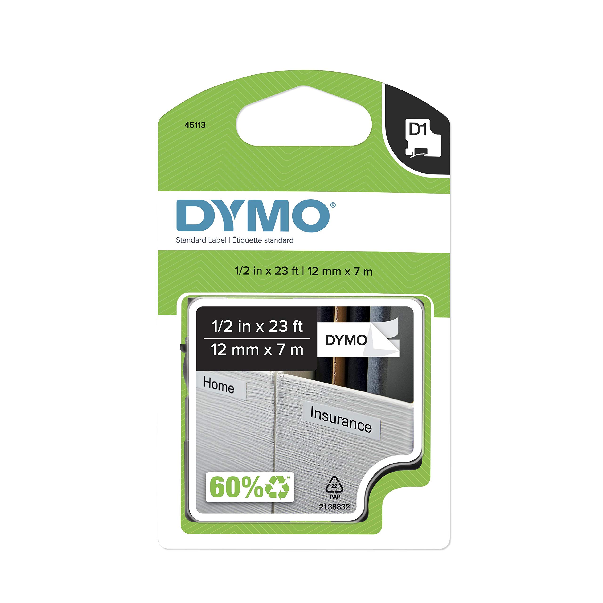 Etiqueta Dymo Authentic D1 12 Mm X 7 M, Impresión Negra Sobre Cinta Blanca - Venta Internacional.