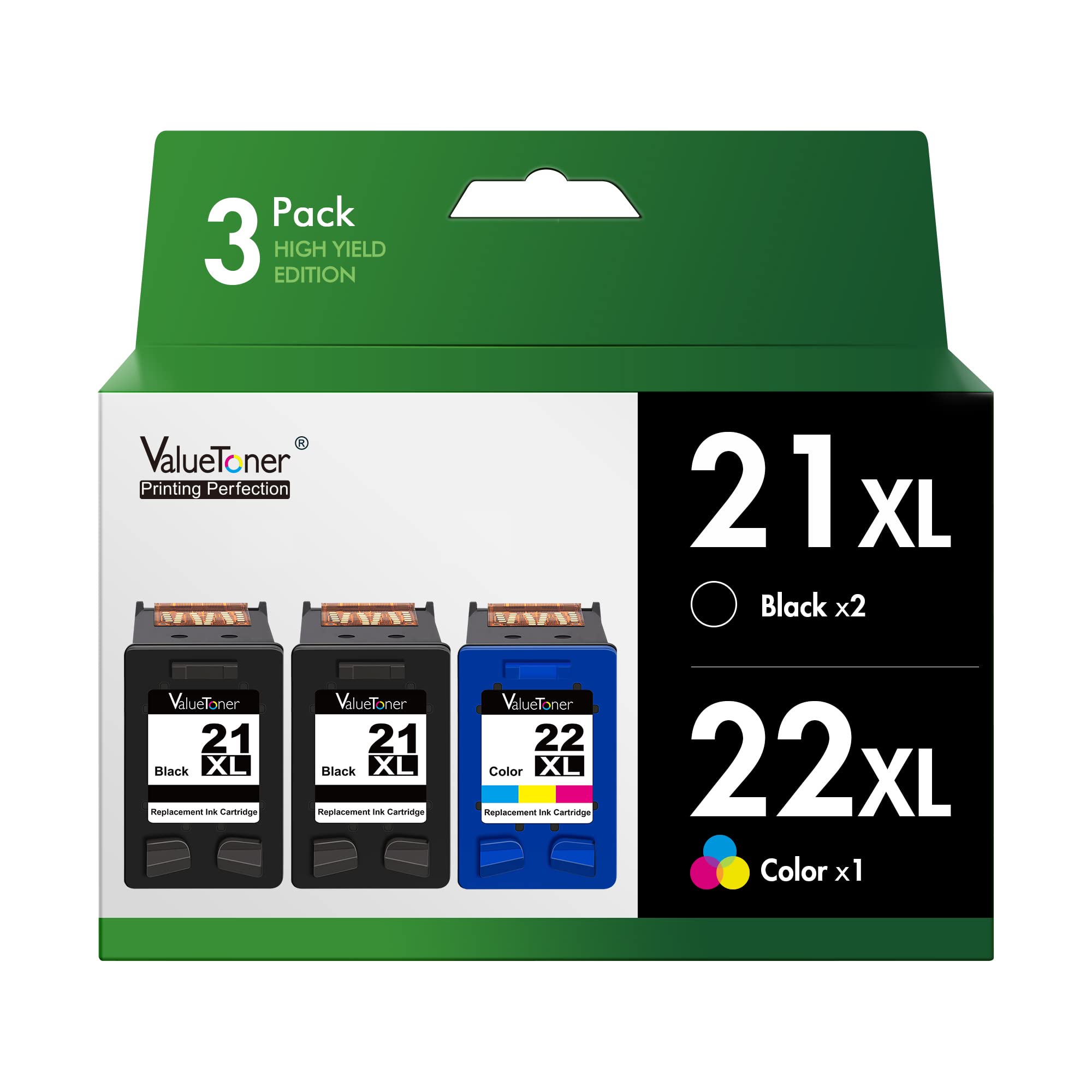 Foto 2 pulgar | Cartucho De Tinta Valuetoner Remanufacturado Hp 21xl 22xl (2 Negros, 1 Tricolor) - Venta Internacional.