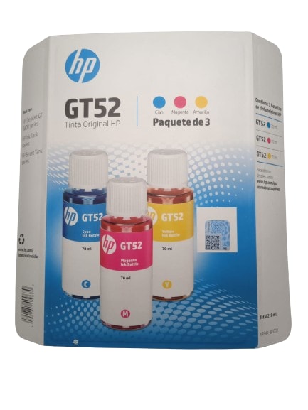 Paquete de 3 Botellas Tinta Colores Cian Magenta y Amarillo Originales Hp Gt52 $688