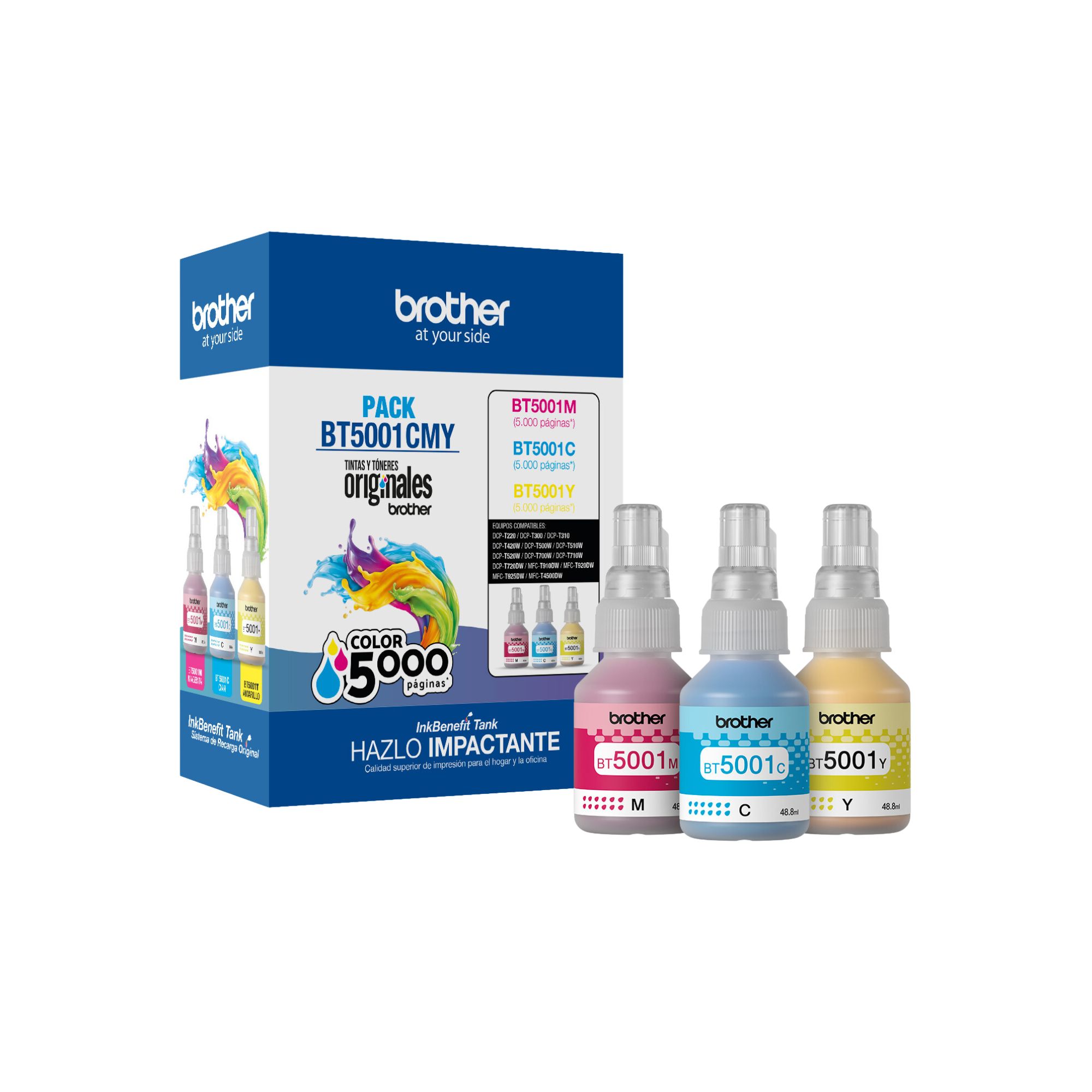 Kit De 3 Botellas De Tinta Brother Bt5001 Para 5,000 Páginas, Tricolor