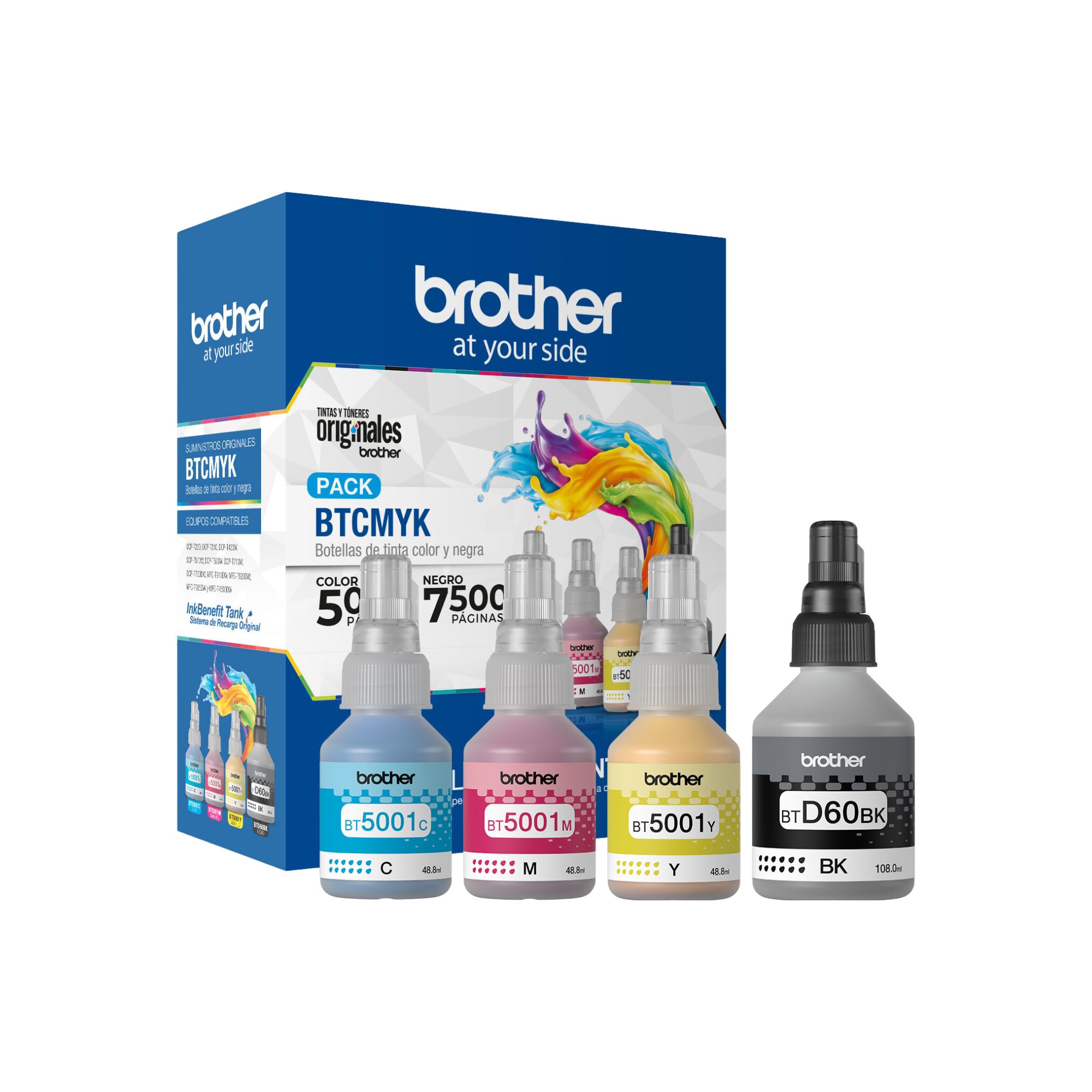 Foto 2 pulgar | Kit De 4 Botellas De Tinta Brother Bt5001 Y Btd60bk