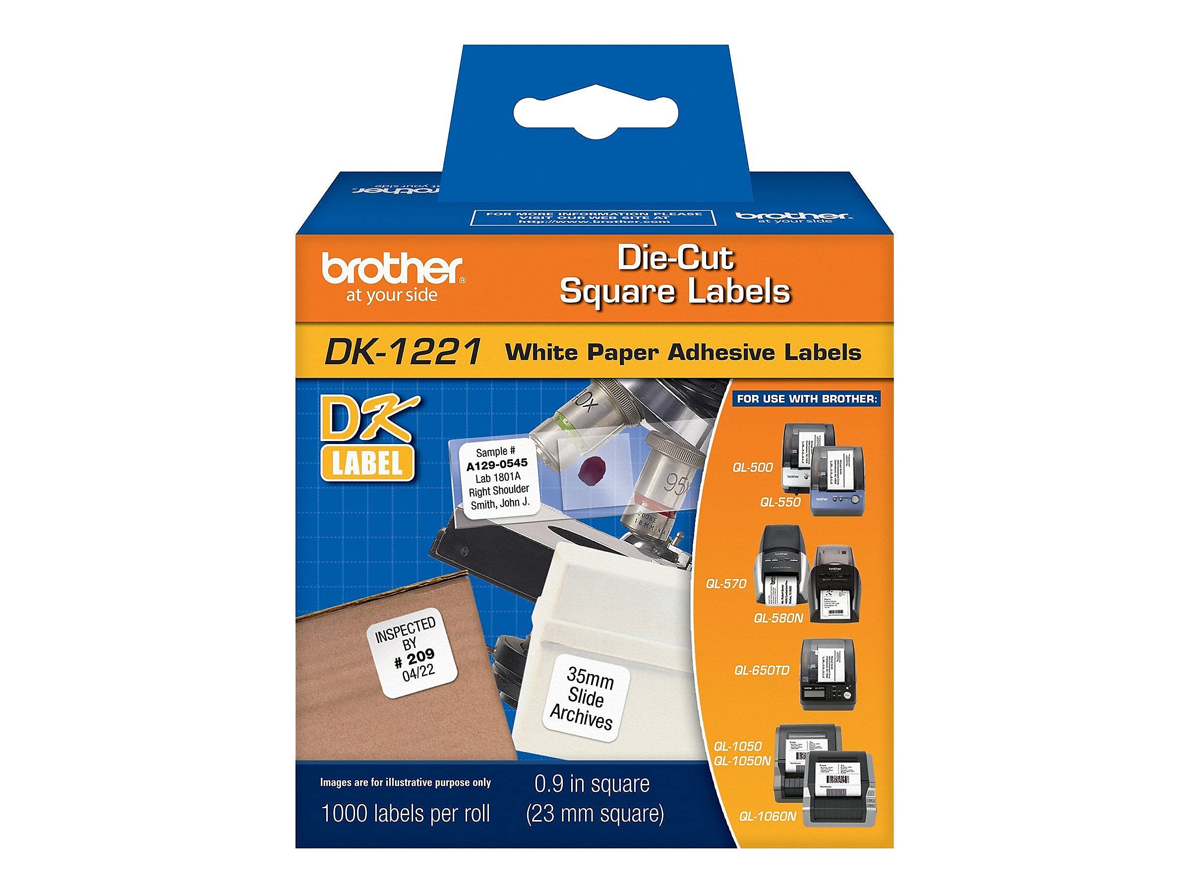 Etiquetas Cuadradas De Papel Brother Dk1221, 1000 Etiquetas, Blancas - Venta Internacional.