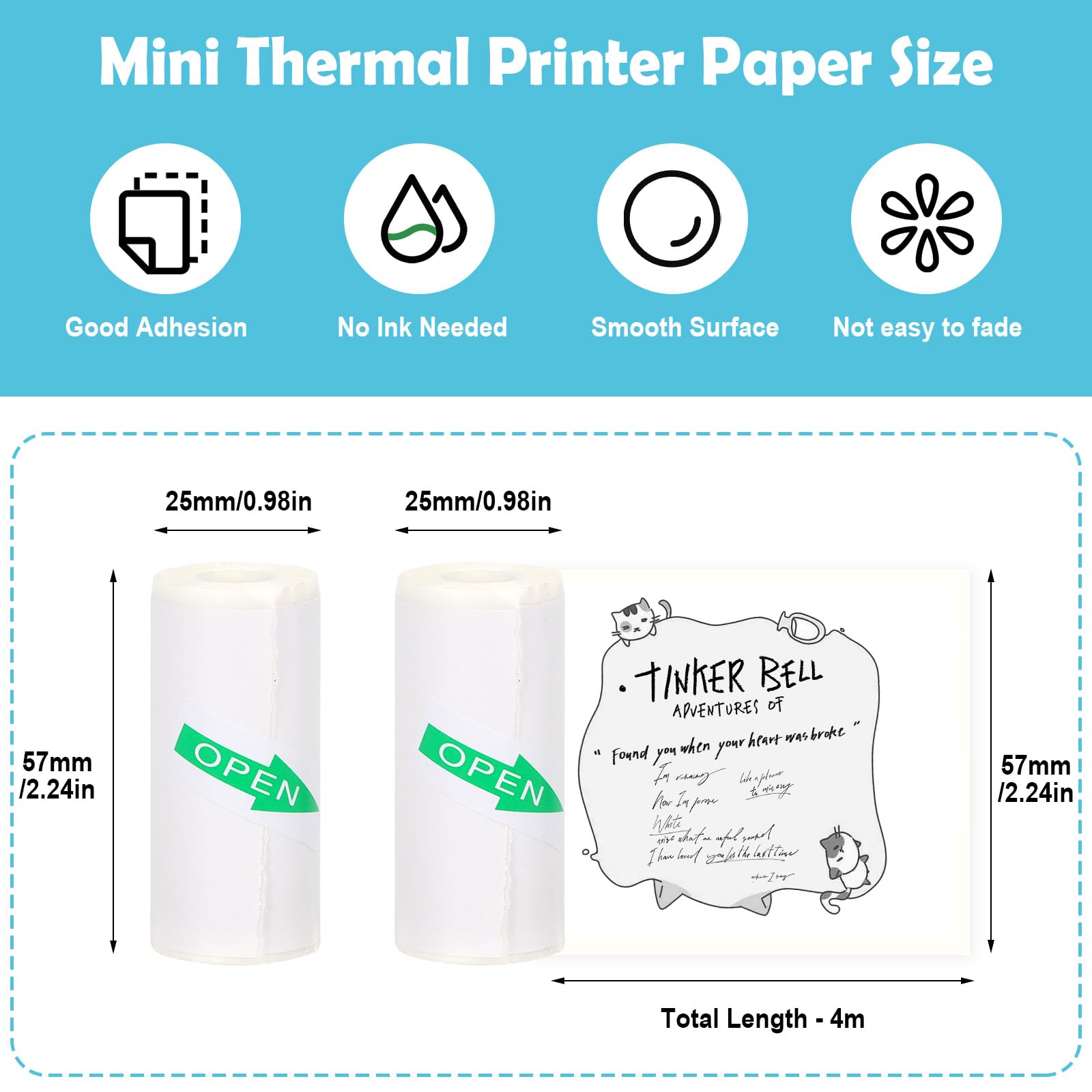 Foto 4 pulgar | Papel Adhesivo Térmico 20 Rollos 57x25 Mm para Phomemo M02/t02 - Venta Internacional