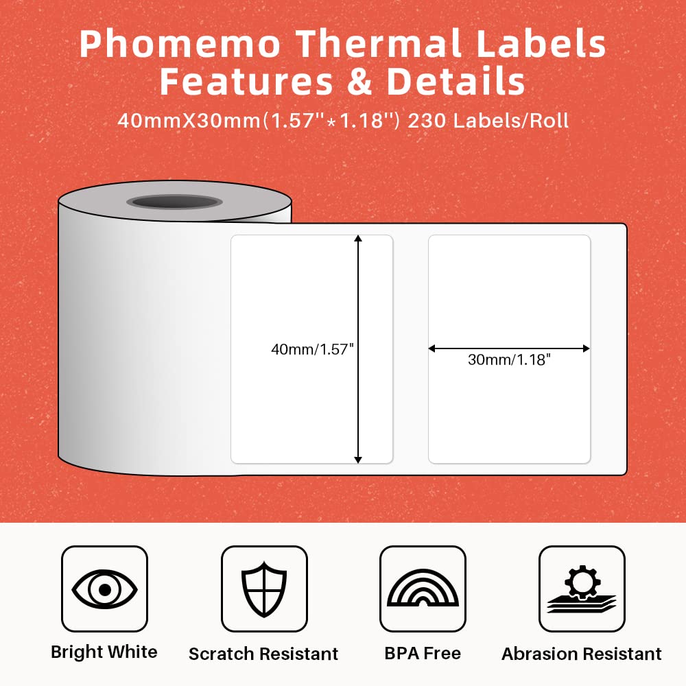 Foto 2 | Etiqueta Térmica Phomemo 690 Unidades De 40 X 30 Mm Para M110/m220/m108/m250 - Venta Internacional.