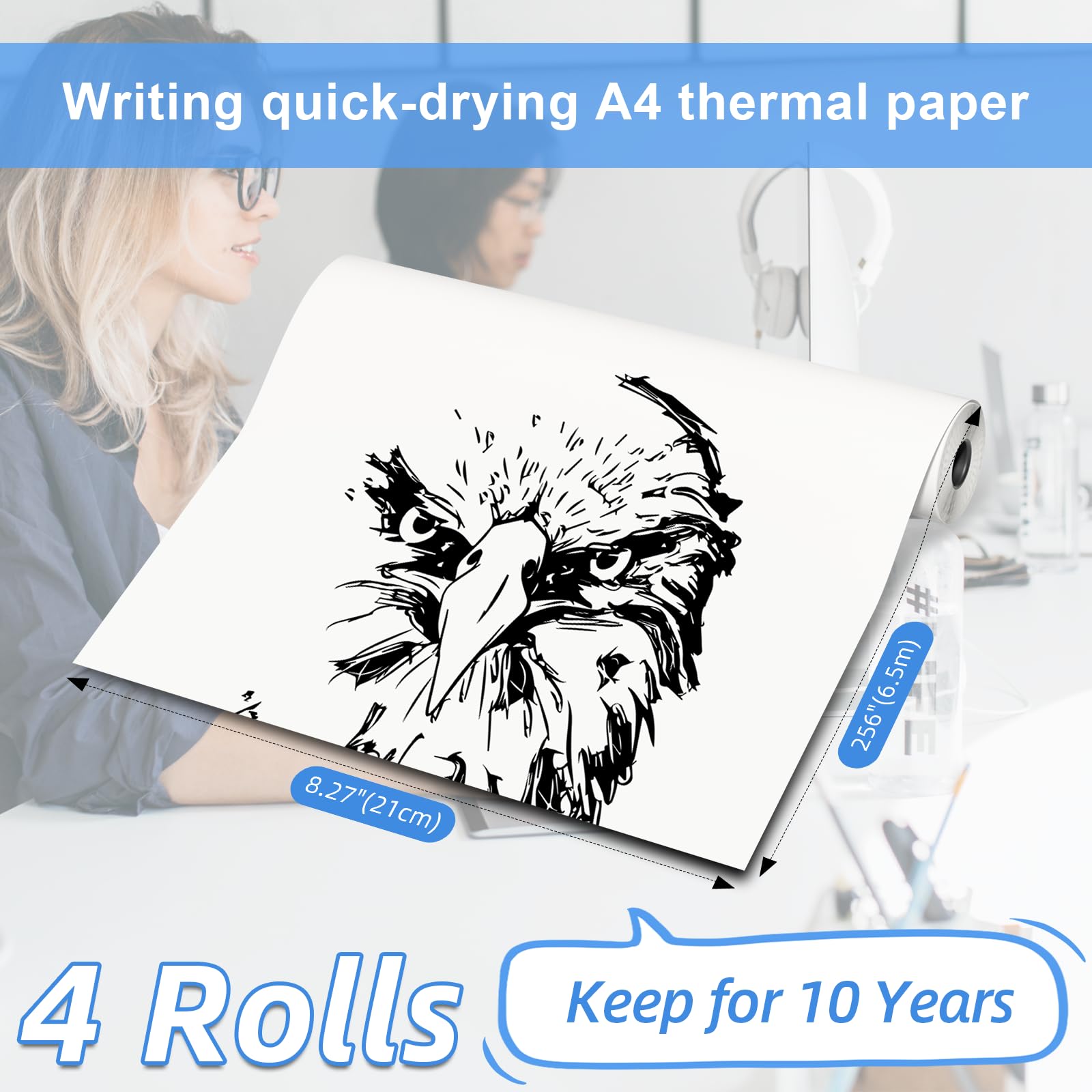 Foto 3 pulgar | Papel Térmico Phomemo A4 De Secado Rápido, 210 Mm X 6,5 M, 4 Rollos - Venta Internacional.