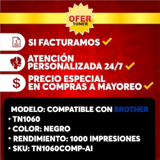 Foto 8 | Tóner TN-1060 compatible con Brother HL-1110 HL-1110R HL-1111 HL-1112 Negro