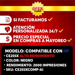 Foto 8 | Tóner Negro CE255X/55X compatible con HP Laserjet Laserjet Enterprise P3015 M525