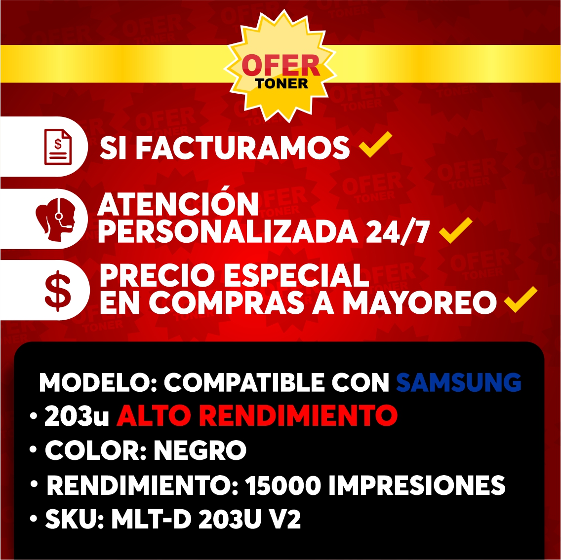 Foto 8 | Tóner Negro 203U Compatible con SAMSUNG M4020  M4021  M4024  M4070