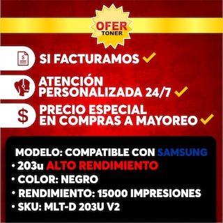 Foto 8 | Tóner Negro 203U Compatible con SAMSUNG M4020 M4021 M4024 M4070
