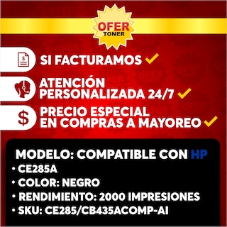 Foto 8 | 2 Piezas de Tóner CE285a 85A/35A/36A Compatible con HP P1102 P1102w M1132 M1212 Negro
