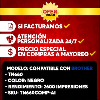 Foto 8 | Tóner TN-660/TN-630 compatible con Brother HL-L2300D HL-L2305W HL-L231DW HL-L2320D Negro