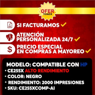Foto 8 | Tóner Negro CE255X/55X compatible con HP Laserjet Laserjet Enterprise P3015 M525 2 PZAS