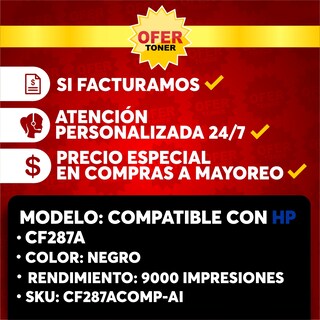 Foto 8 | Tóner Cf287a/87a Compatible con HP M506 Mfp M527 M506 M506x Negro 2 PZAS