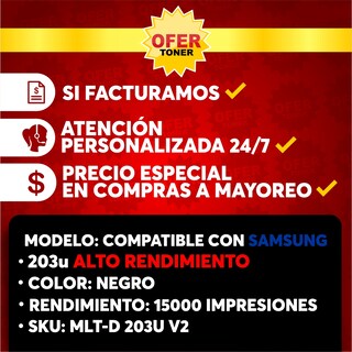 Foto 8 | Tóner 203U Compatible con SAMSUNG M4020 M4021 M4024 M4070 Negro 2 PZAS