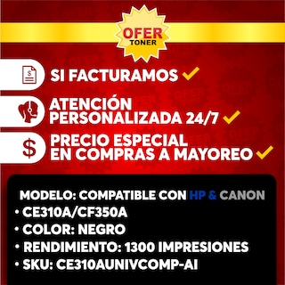 Foto 8 | Tóner Ce310a/126a/cf350/130a Compatible con HP Laserjet Cp1025 Cp1025nw Mfp M176n Negro 2 PZAS