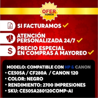 Foto 8 | Tóner Negro CE505A/05A/CF280A/80A/120 Compatible con HP P2035/ P2035N/ P2055/ P2055D 2 Piezas