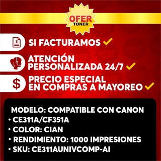 Foto 8 | Tóner Ce311a-c/cf351a-c/126a-c/130a-c Compatible con HP Canon Cp1025 Cp1025nw Mfp M176n M177fw Cyan