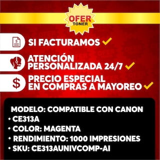 Foto 8 | Tóner Magenta CE313A-M/CF353A-M con Chip Compatible con CANON CP1025 CP1025NW MFP M176N M177FW 2 PZAS