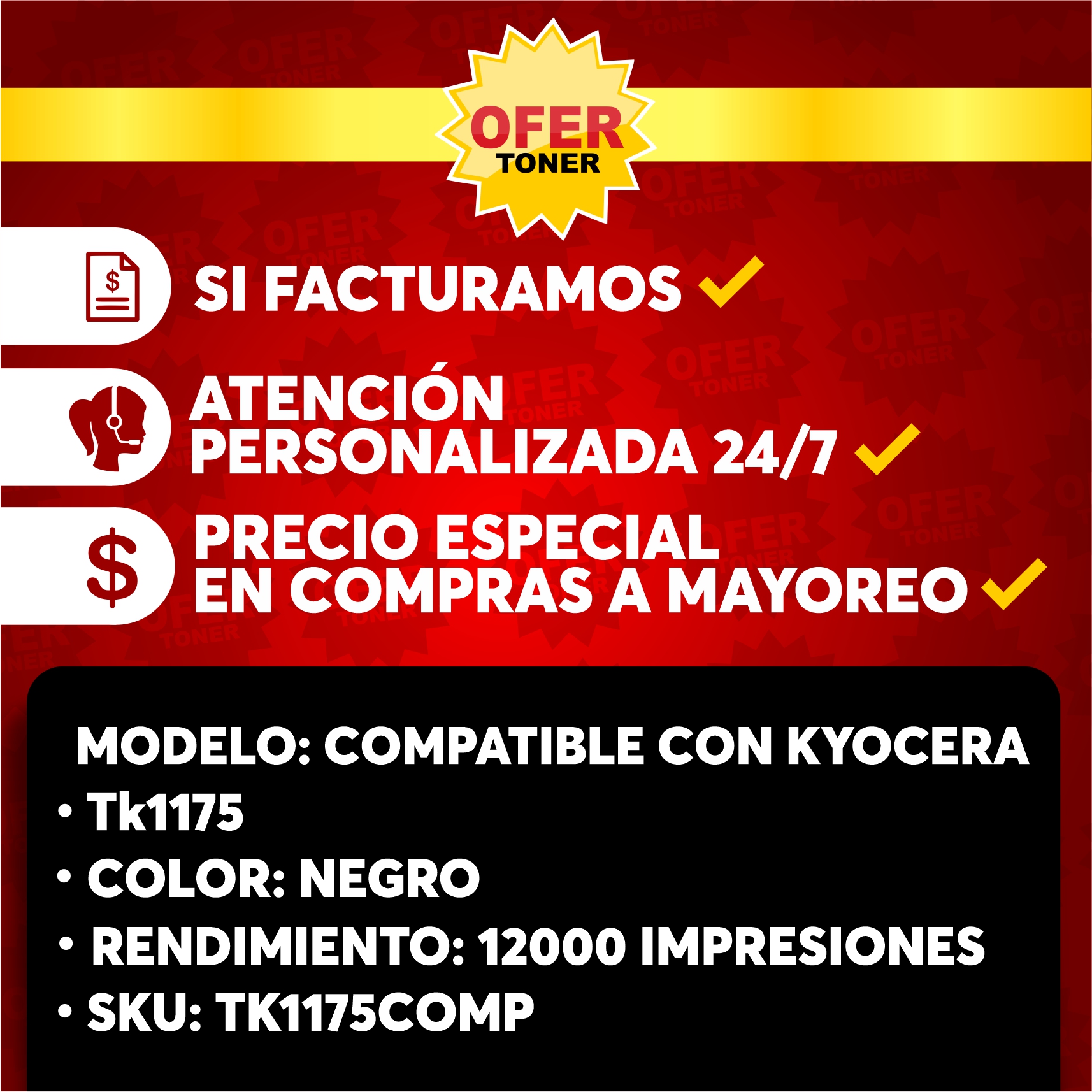 Foto 8 | Tóner Tk1175 Compatible con Kyocera m2040 m2540 m2640 m2040dn m2540dn Negro 2 PZAS
