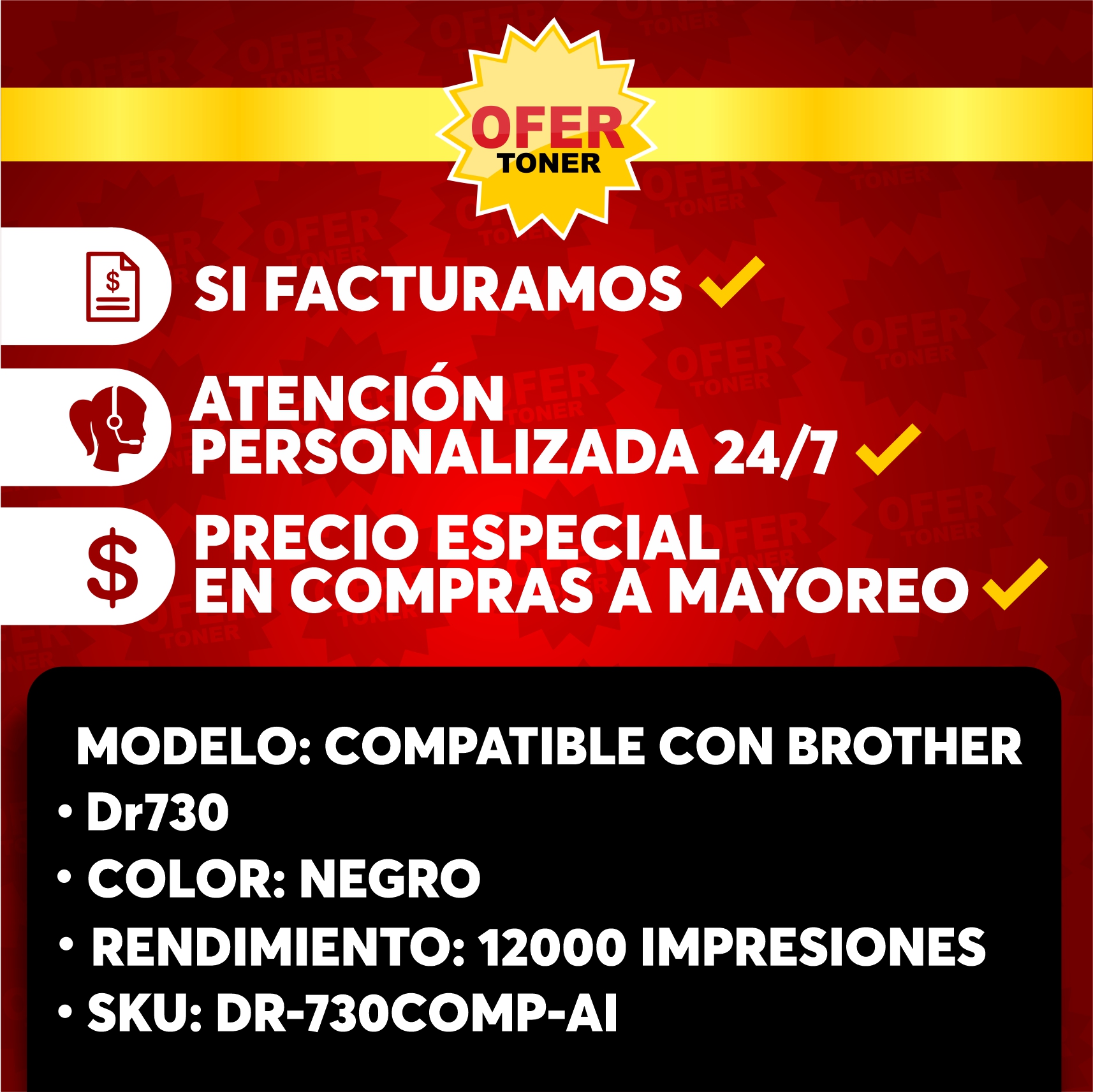Foto 8 pulgar | Drum Negro DR-730 Compatible con Brother L2350/ 2370/ 2390/ 2395 2 Piezas