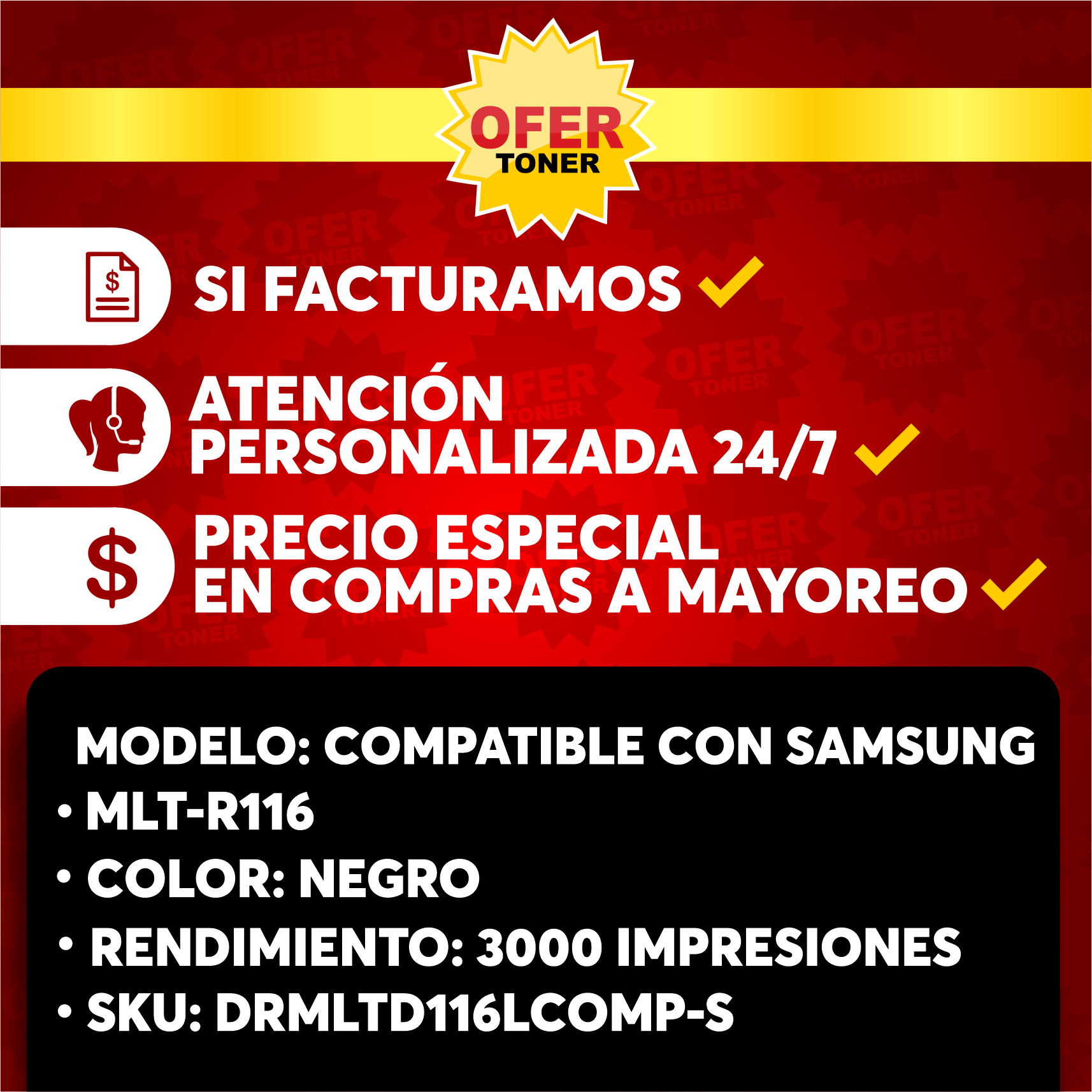 Foto 7 | 2 Piezas Drum Mlt-r116 Compatible con Samsung C416fw M2825 M2626 Negro