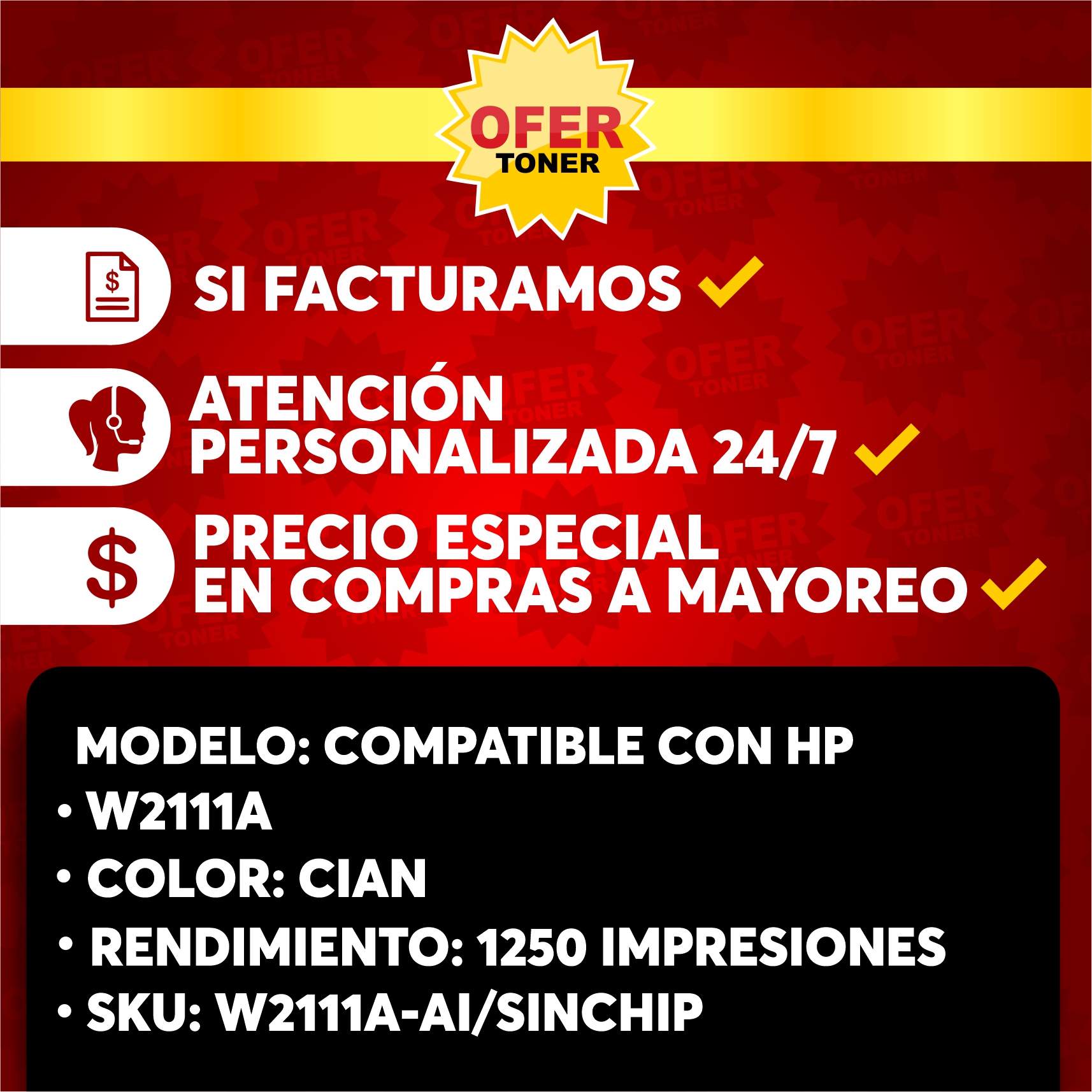 Foto 8 pulgar | Tóner Cyan W2111a-c/206a-c SIN CHIP Compatible con HP M255dw  M255nw  M283cdw