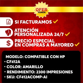 Foto 8 | Tóner Amarillo CF412A-Y/ 410A-Y Compatible con HP M452/ M477/ M377/ M452DN 2 Piezas