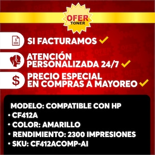 Foto 8 | Tóner Amarillo CF412A-Y/ 410A-Y Compatible con HP M452/ M477/ M377/ M452DN