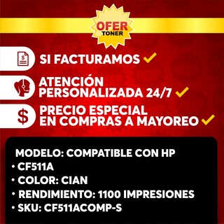 Foto 8 | Tóner CF511A-C/204A-C Compatible con HP M180nw, M180n, M181fw y M154a Cian