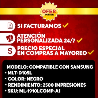 Foto 8 | Tóner MLT-D105L Compatibles con Samsung color Negro 2 Piezas