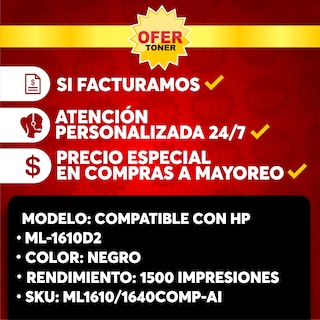 Foto 8 | Tóner Ml-1610 Compatible con Dell Ml-1620 1640 1642 1646 Negro