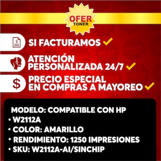 Foto 7 | Tóner W2112a-y/206a-y Compatible con HP M255dw M255nw M283cdw Amarillo 2 Piezas