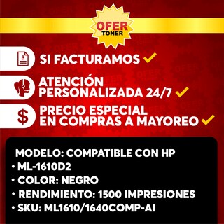 Foto 8 | Pack de 2 Tóners ML-1610 compatibles con Dell ML-1620, 1640, 1642, 1646 Negro