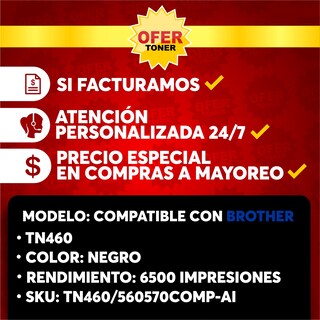 Foto 8 | Tóner Tn460 Compatible con Brother Hl 1230 Hl 1240 Hl 1250 Hl 1270 Negro