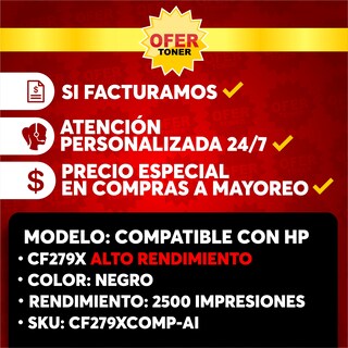 Foto 8 | Tóner Cf279x Compatible con HP m12w m12a mfp M26a m26nw Negro 2 PZAS