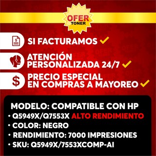 Foto 8 | Tóner Q5949x/49x/q7553x /53x Compatible con HP 1160 1160le 1320 1320n Negro